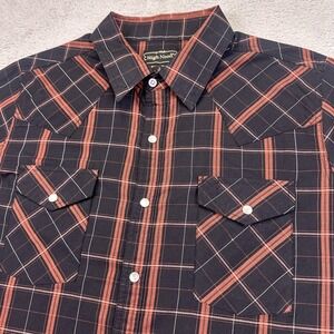 High Noon Shirt Mens‎ Medium Black Red Plaid Western Pearl Snap Short Sleeve
